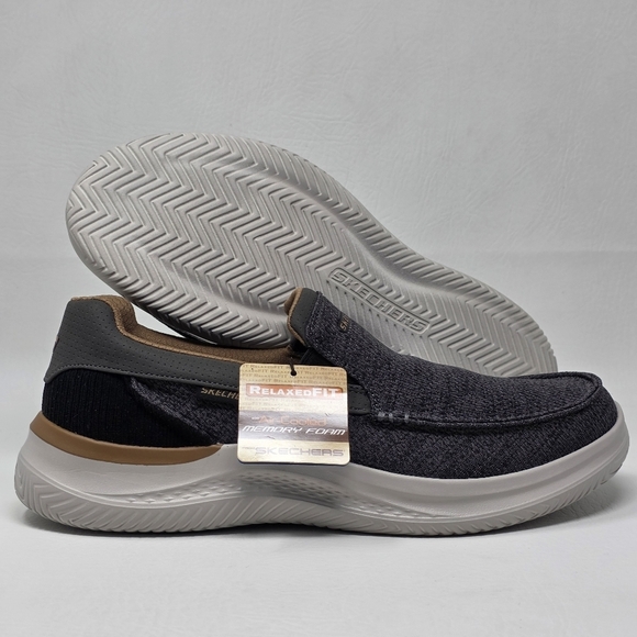 Skechers Hasting Marco Shoes Mens Size 10 Gray/Black Slip On Loafers 205367/GYBK